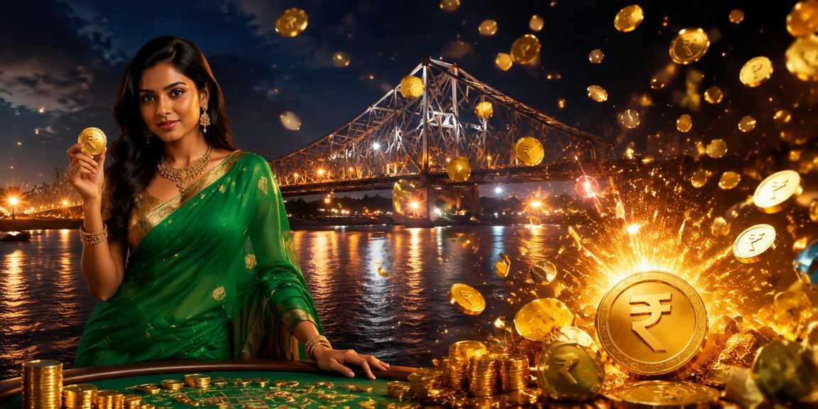 Howrah Bridge skyline at night with casino betting vibe